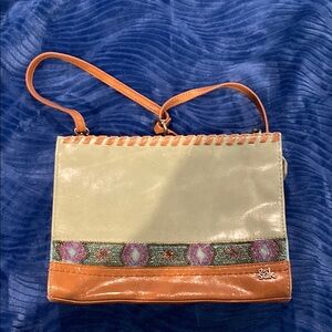 The Sak Light Blue and Tan Crossbody Bag, Leather with Beaded Trim